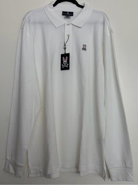 Psycho Bunny Men’s Long Sleeve Classic Polo White Size 3XL